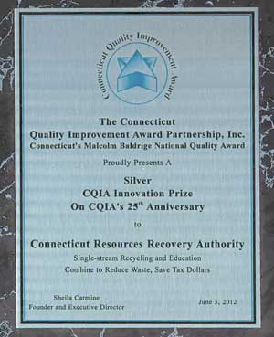 Connecticut Quality Improvement Award presented to CRRA